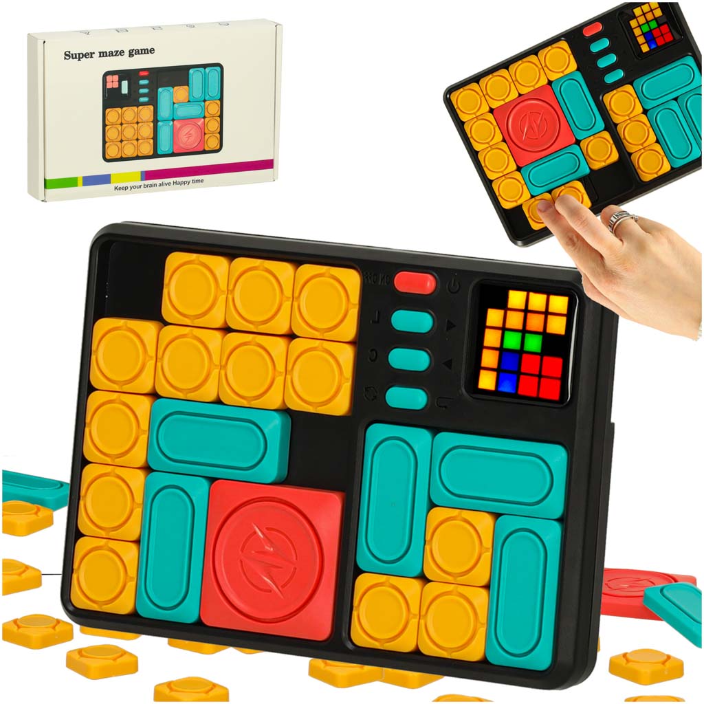 Joc logic magnetic 500 provocari, cu piese glisante si 7 niveluri, ABS, 18x13 cm, pentru copii 6+
