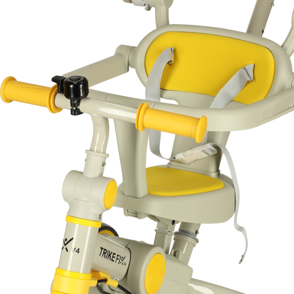 Tricicleta copii 6in1, 70x31x89 cm, cu ghidon reglabil, sezut cu spatar si copertina, cadru metalic, galben-gri