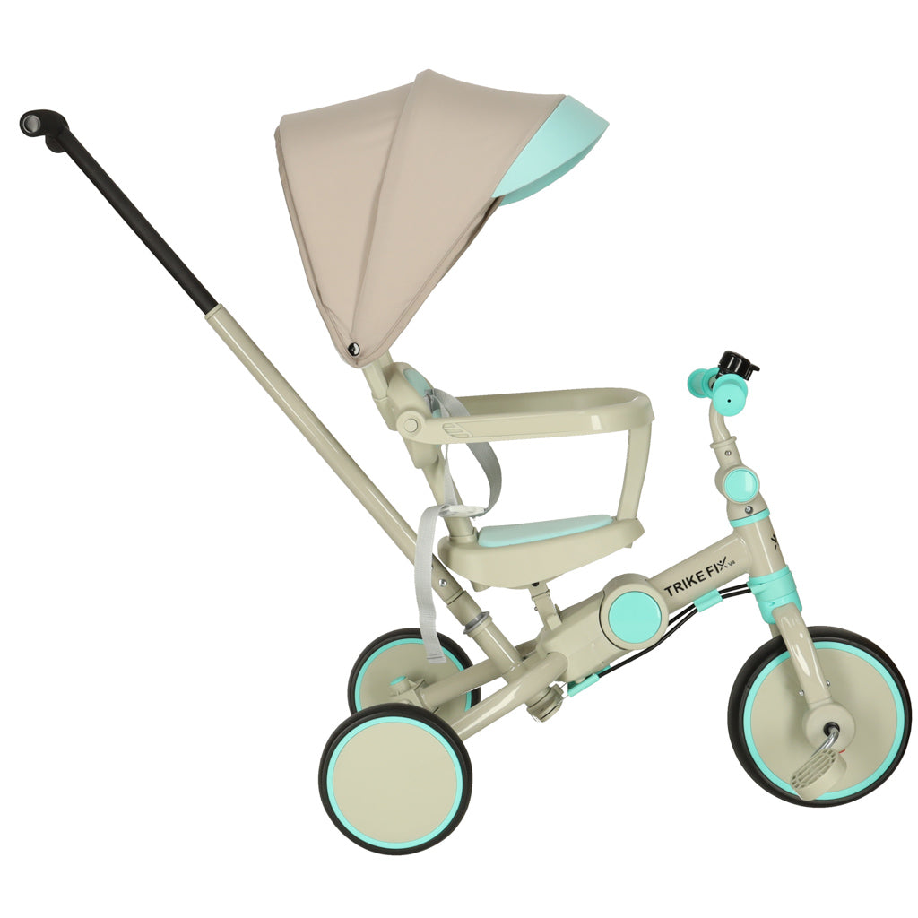 Tricicleta copii 6in1, 70x31x89 cm, cu ghidon reglabil, sezut cu spatar si copertina, cadru metalic, albastru-gri