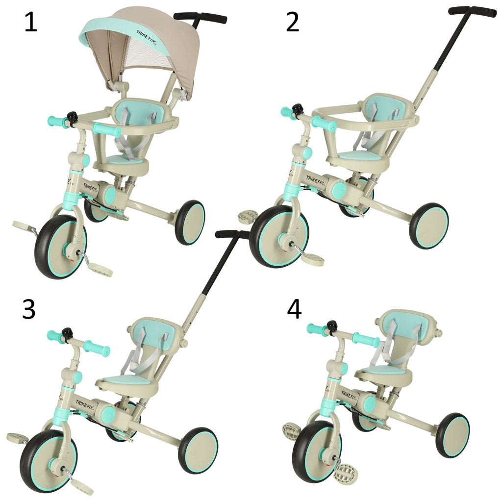 Tricicleta copii 6in1, 70x31x89 cm, cu ghidon reglabil, sezut cu spatar si copertina, cadru metalic, albastru-gri