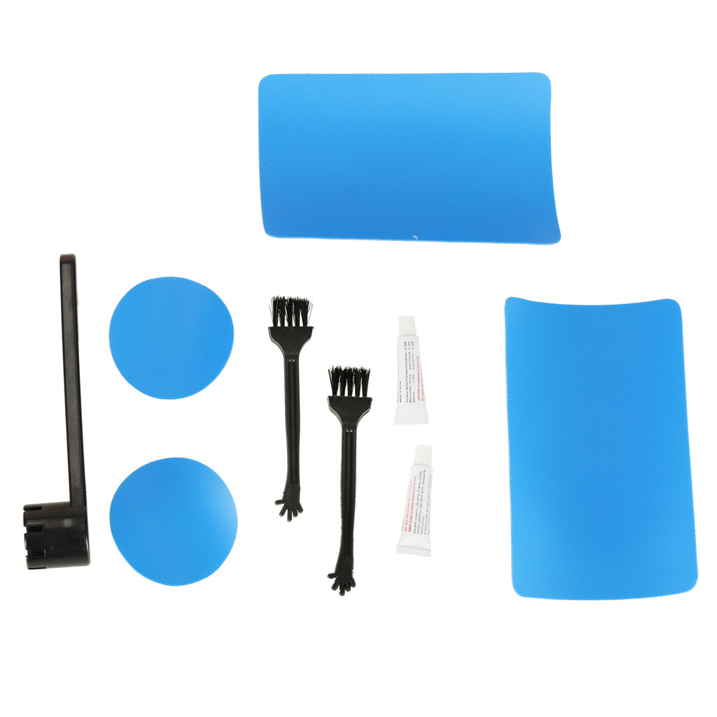 Set reparatie SUP cu 4 plasturi, 2 tuburi adeziv si perii aplicare, in cutie din plastic