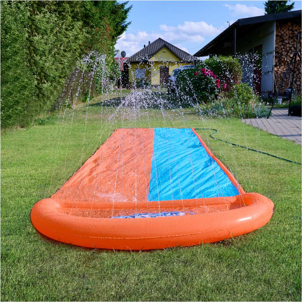 Tobogan cu apa dublu, 488 cm – conectare la furtun, distractie pentru 2 copii