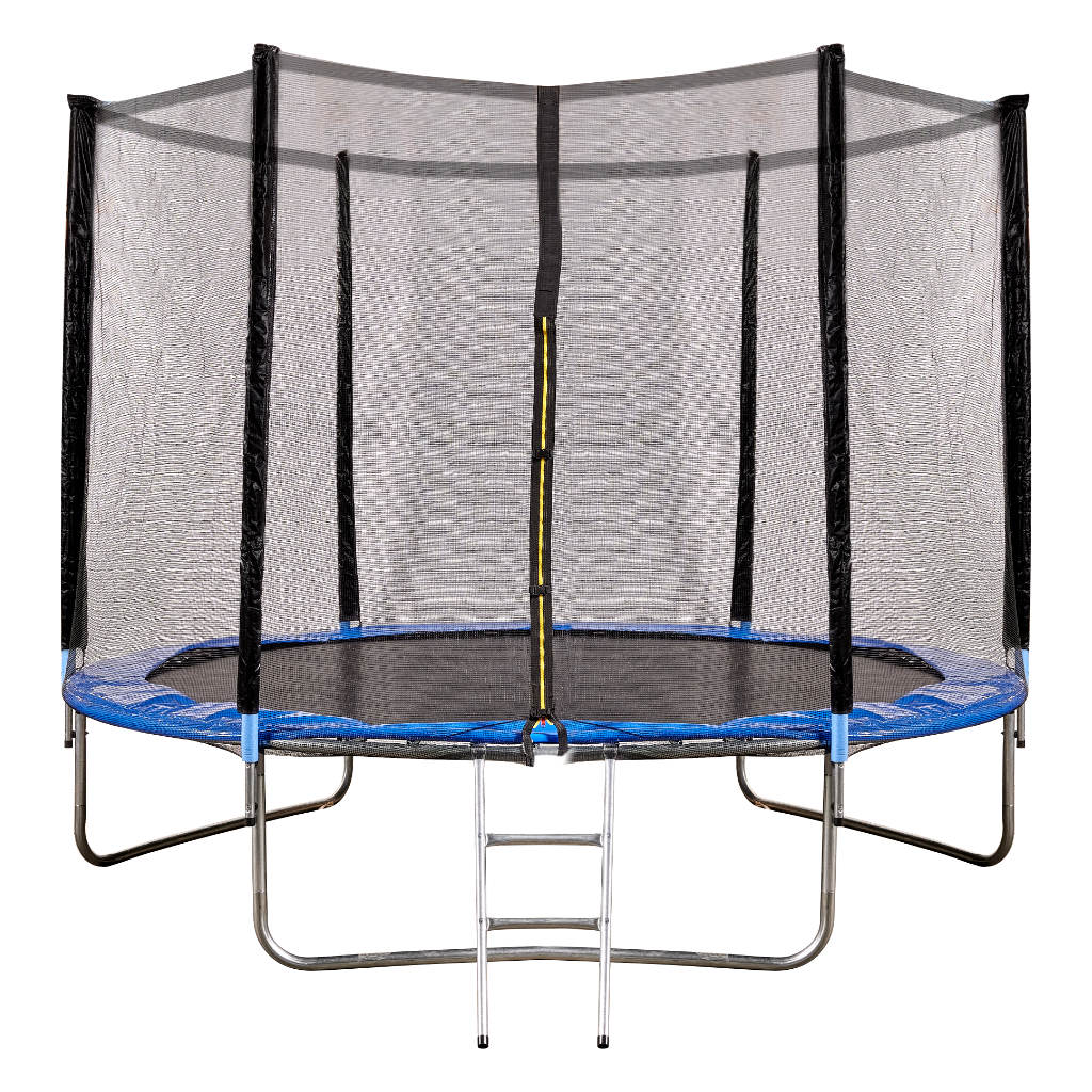 Trambulina copii de exterior 305 cm, cu plasa de protectie si scara, sarcina maxima 150 kg, albastra