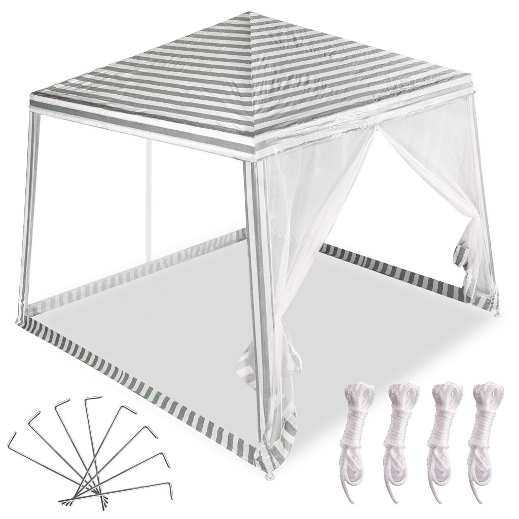 Cort pavilion gradina, pereti cu plasa anti insecte si structura metalica, 3x3 m, alb si verde