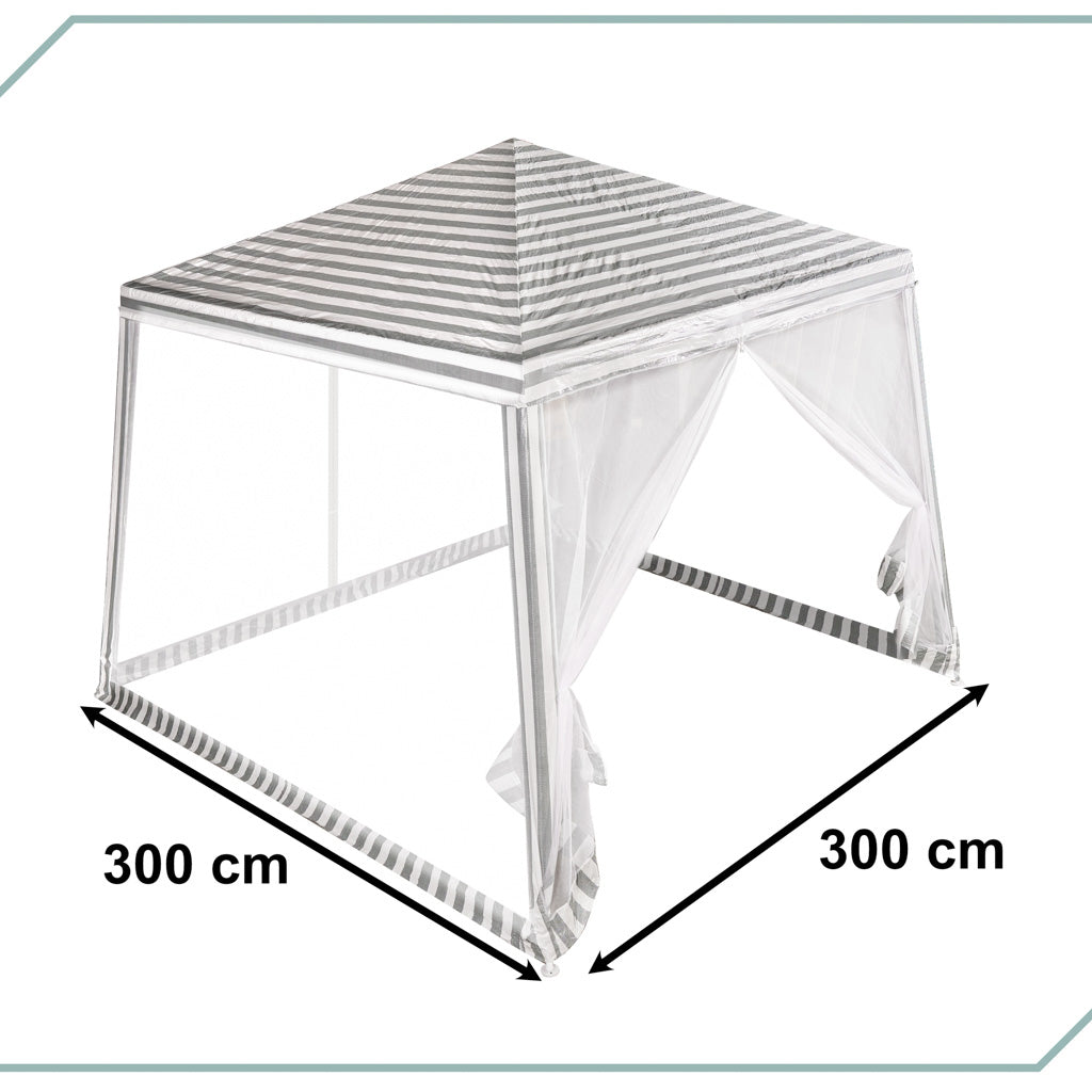 Cort pavilion gradina, pereti cu plasa anti insecte si structura metalica, 3x3 m, alb si verde