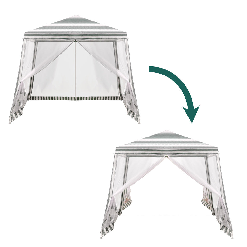 Cort pavilion gradina, pereti cu plasa anti insecte si structura metalica, 3x3 m, alb si verde