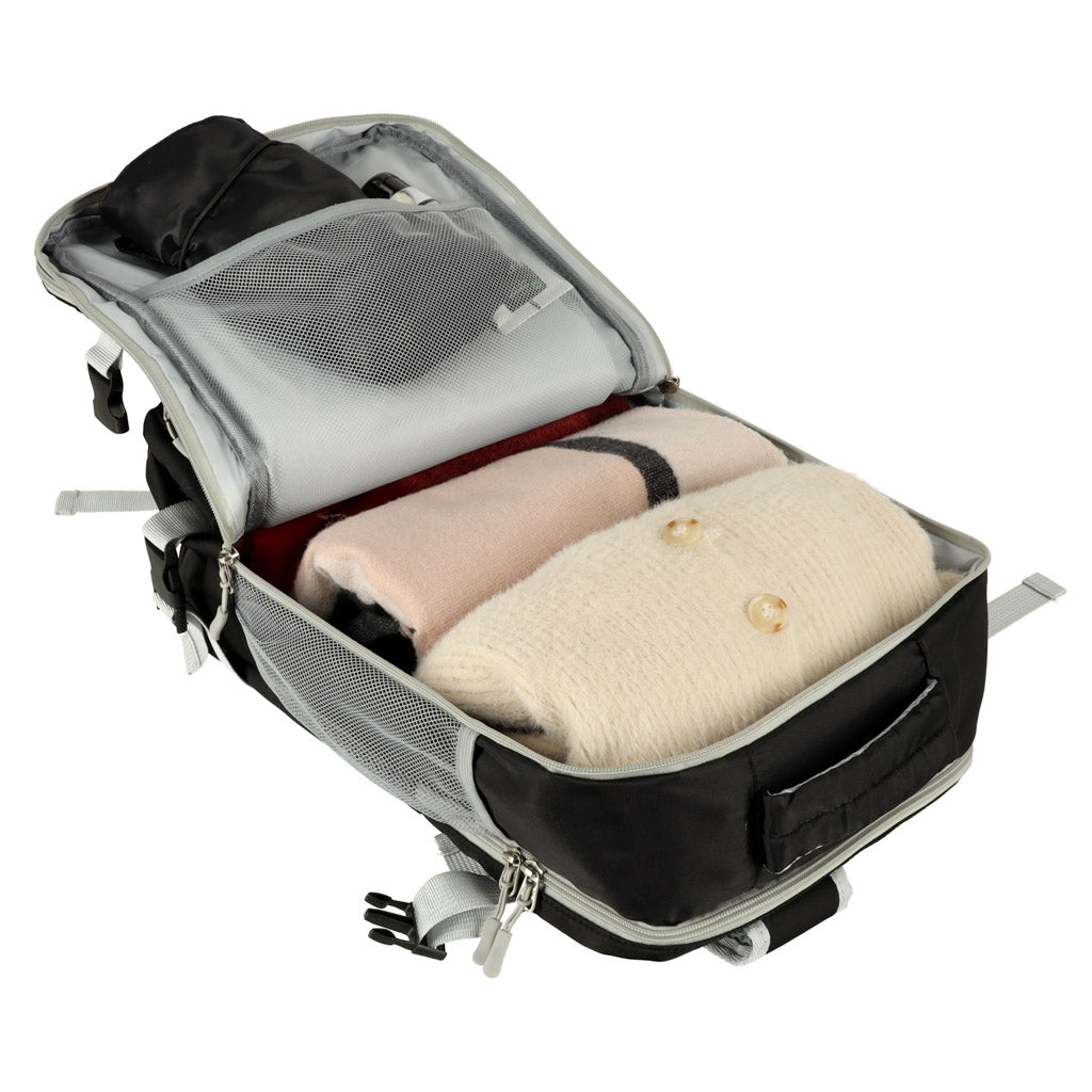 Rucsac de calatorie, 45x28x16 cm, negru – impermeabil, compatibil pentru companii aeriene low cost