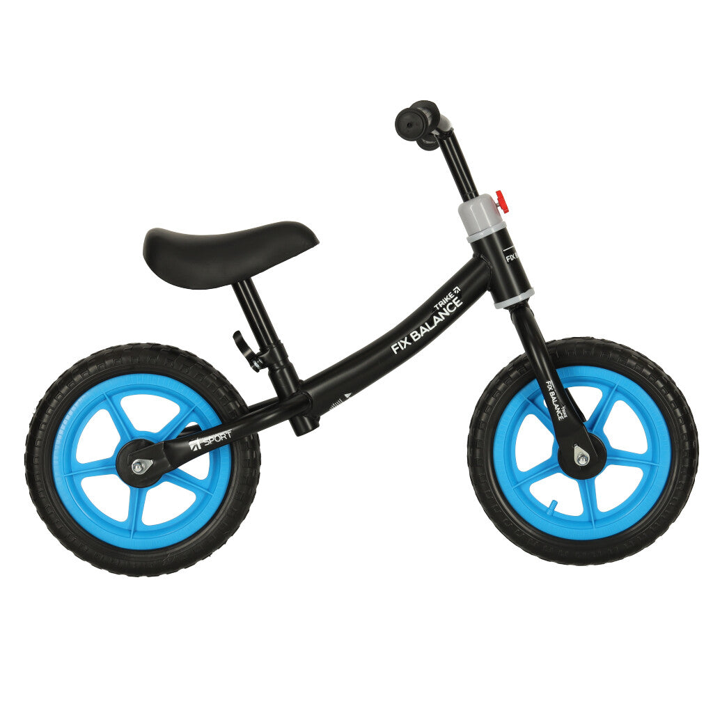 Bicicleta fara pedale pentru copii 80x40x57 cm, reglabila, roti din spuma, 1.8 kg, negru-albastru