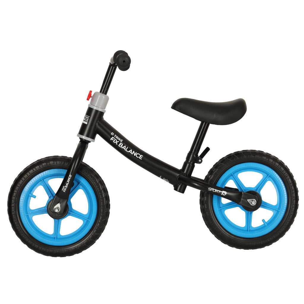 Bicicleta fara pedale pentru copii 80x40x57 cm, reglabila, roti din spuma, 1.8 kg, negru-albastru