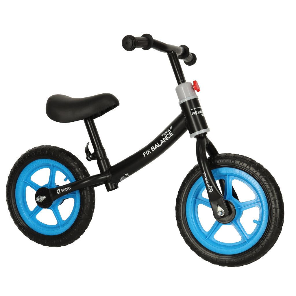 Bicicleta fara pedale pentru copii 80x40x57 cm, reglabila, roti din spuma, 1.8 kg, negru-albastru