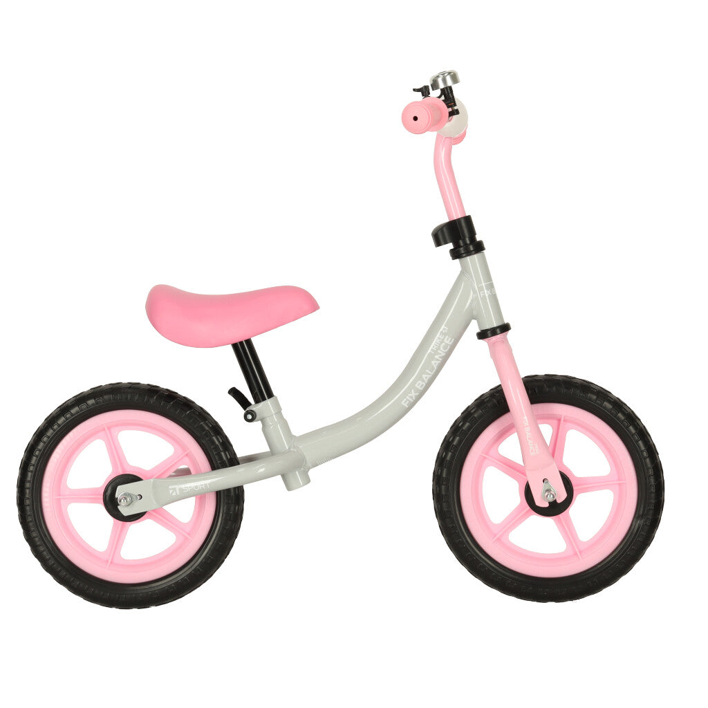 Bicicleta fara pedale pentru copii 80x40x57 cm, reglabila, roti din spuma, 1.8 kg, gri roz