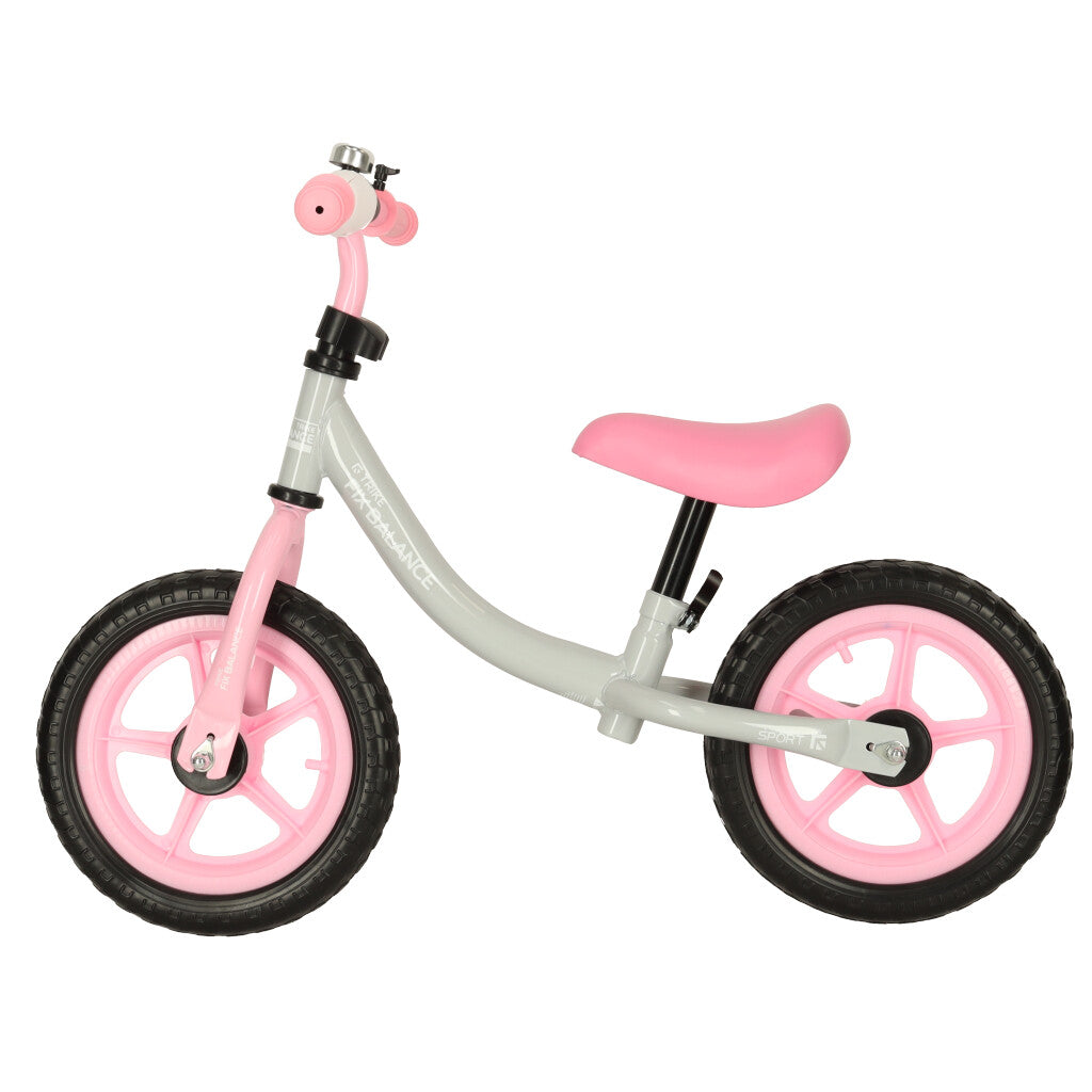 Bicicleta fara pedale pentru copii 80x40x57 cm, reglabila, roti din spuma, 1.8 kg, gri roz
