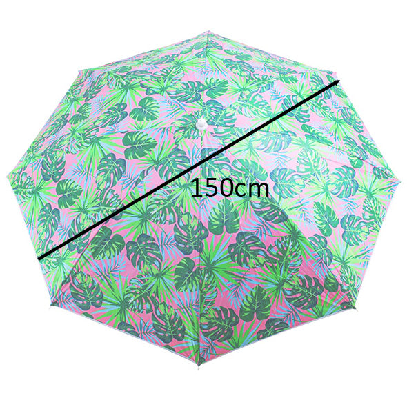 Umbrela de plaja pliabila, cu inclinare si inaltime reglabila, diametru 150 cm, verde cu imprimeu frunze verzi