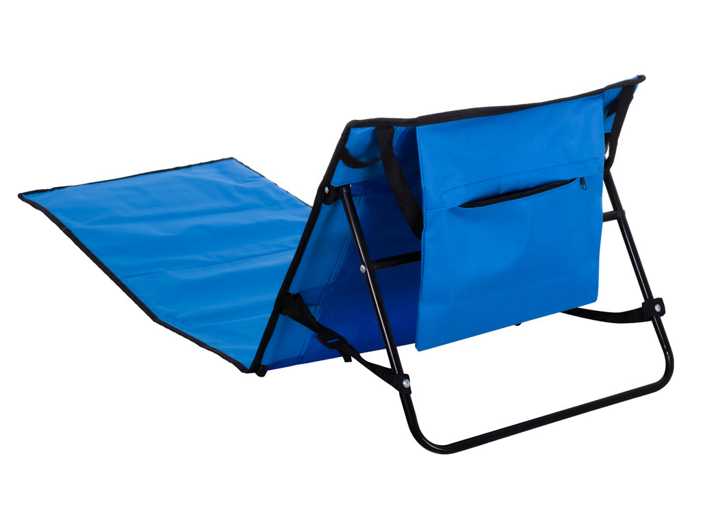 Sezlong pliabil cu spatar pentru plaja, material impermeabil, 150x47 cm, albastru inchis
