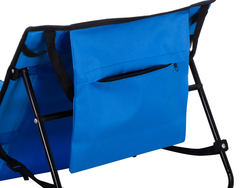 Sezlong pliabil cu spatar pentru plaja, material impermeabil, 150x47 cm, albastru inchis