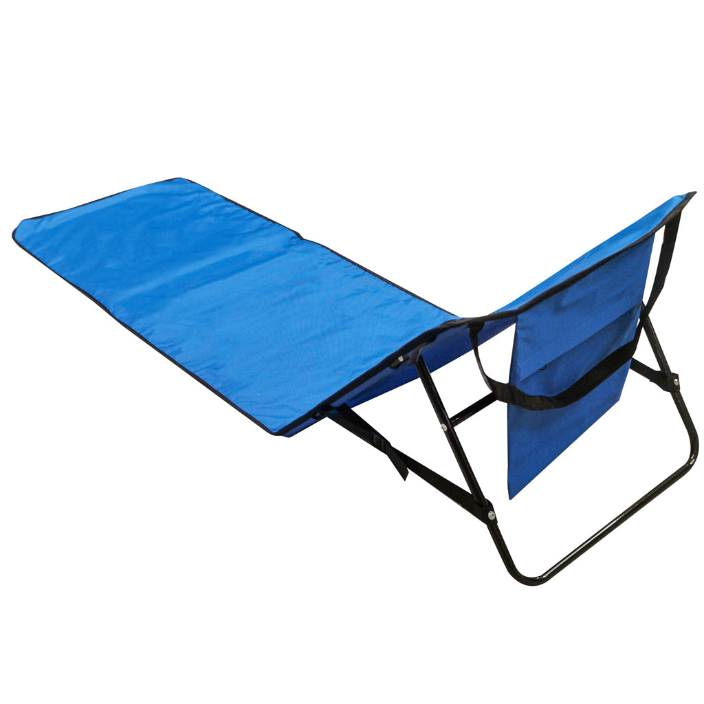 Sezlong pliabil cu spatar pentru plaja, material impermeabil, 150x47 cm, albastru inchis