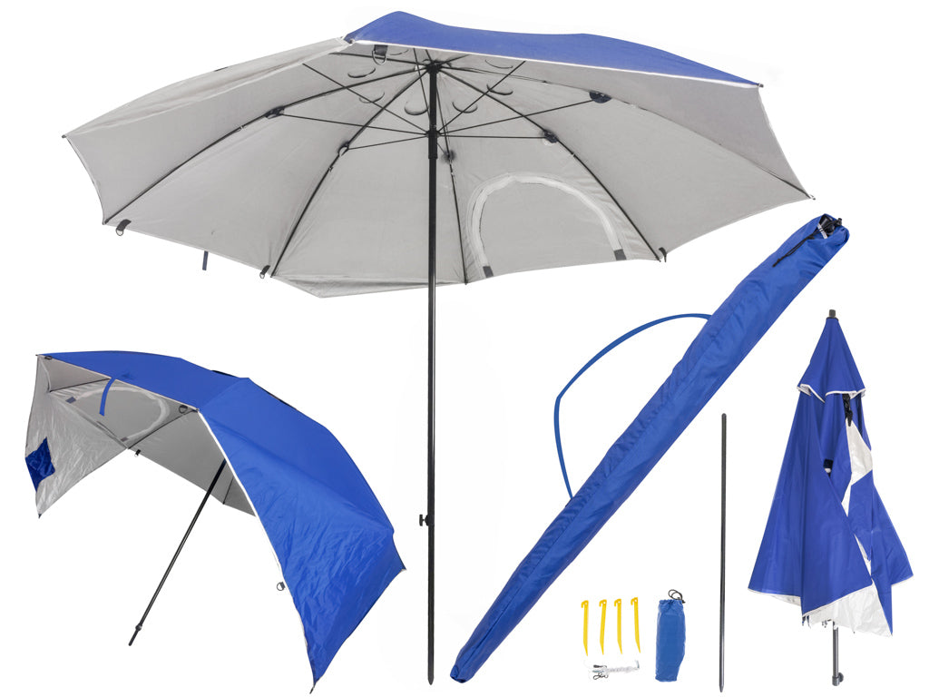 Umbrela de plaja tip cort, 240x230 cm – protectie solara, antivant, pliabila, cu husa