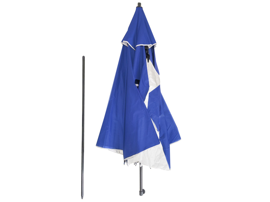 Umbrela de plaja tip cort 2 in 1 cu paravan lateral, ventilatie si protectie UV, diametru 213 cm, albastru