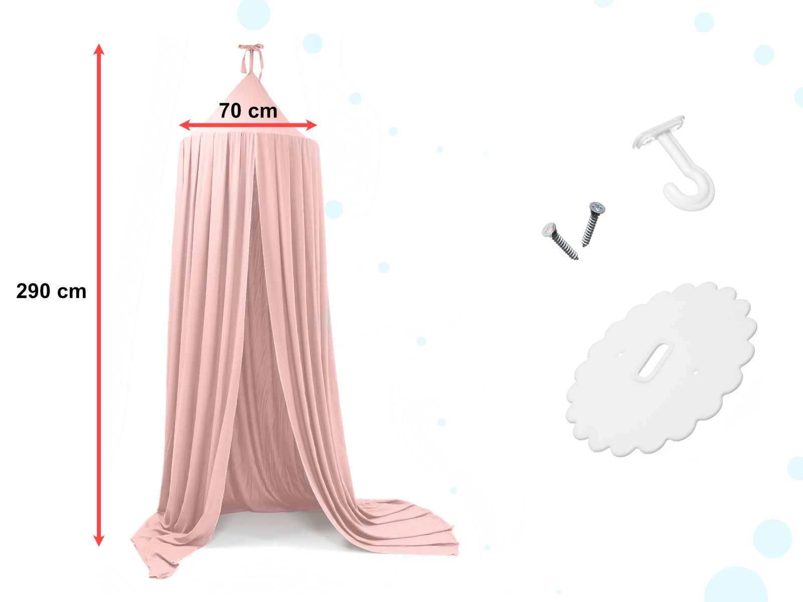 Baldachin suspendat tip cort 70x290 cm, decor camera copii, cu set montaj, roz