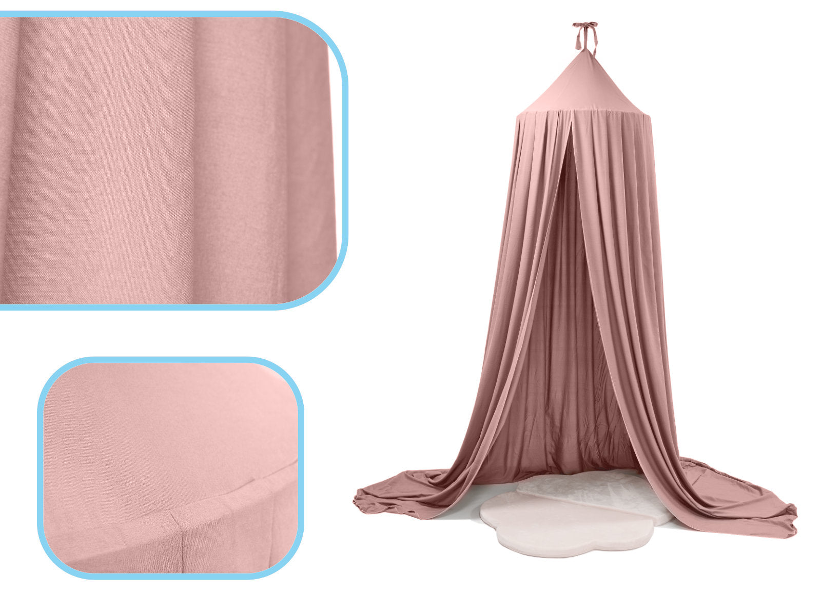 Baldachin suspendat tip cort 70x290 cm, decor camera copii, cu set montaj, roz
