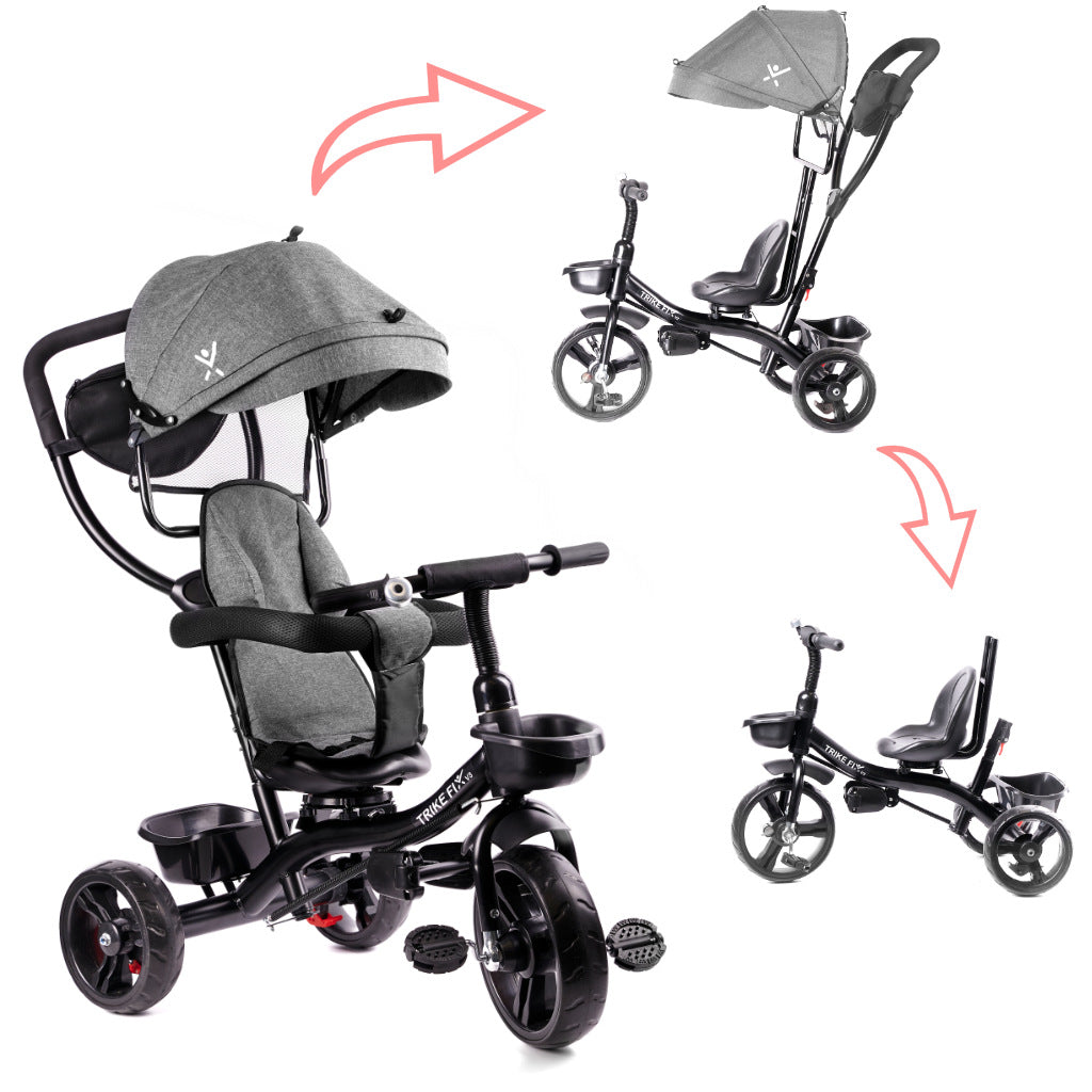 Tricicleta 3in1 105x52x94 cm, cu sezut rotativ 360°, roti fara aer, copertina reglabila, gri