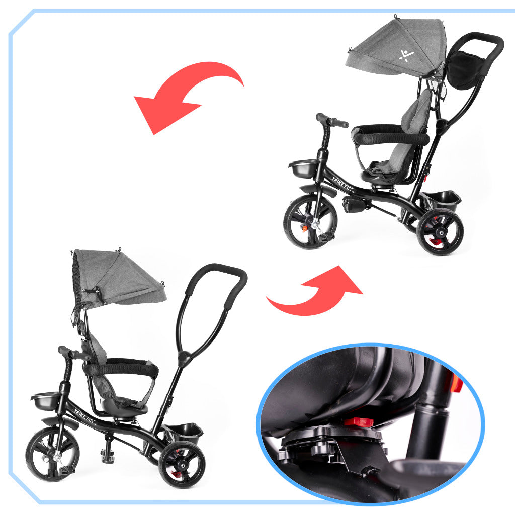 Tricicleta 3in1 105x52x94 cm, cu sezut rotativ 360°, roti fara aer, copertina reglabila, gri