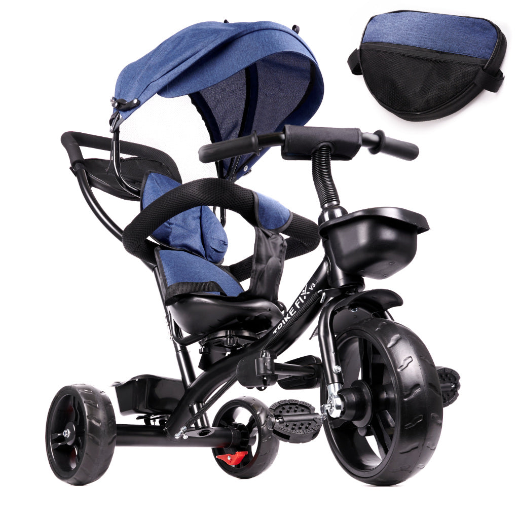 Tricicleta 3in1 105x52x94 cm, cu sezut rotativ 360°, roti fara aer, copertina reglabila, bleumarin
