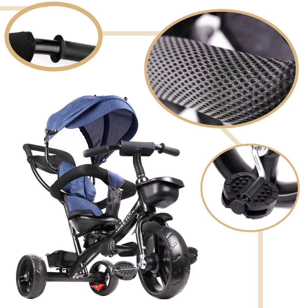 Tricicleta 3in1 105x52x94 cm, cu sezut rotativ 360°, roti fara aer, copertina reglabila, bleumarin