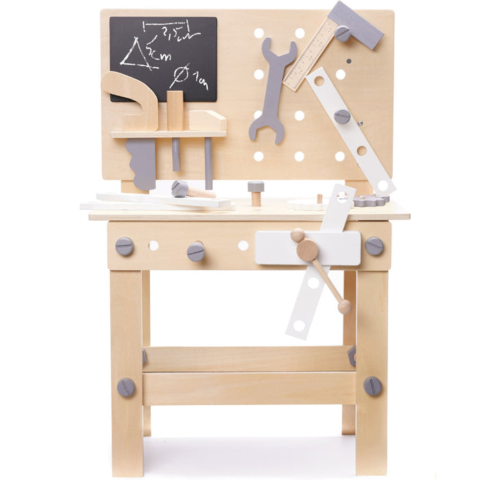 Banc de lucru copii din lemn cu unelte incluse, masa 45x26x67 cm, set DIY pentru micul mester - BazarOltenia