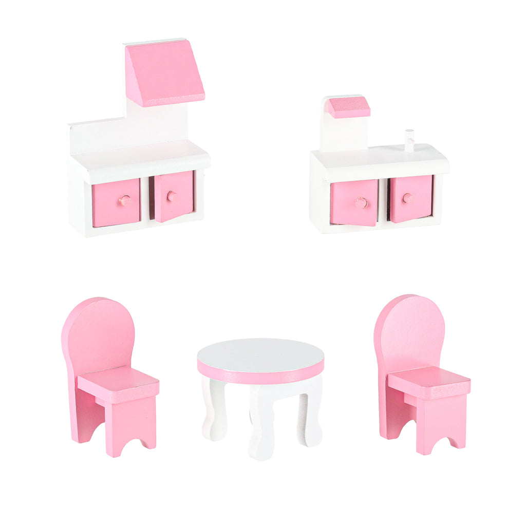 Casuta din lemn pentru papusi cu mobilier si banda LED, 3 etaje, 62x27x70 cm, multicolor