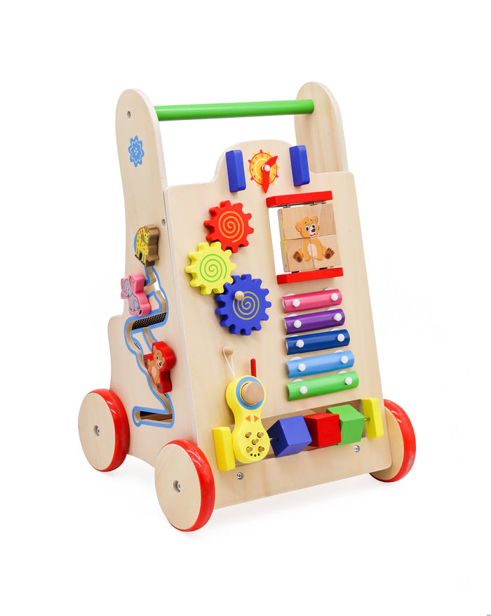 Antemergator din lemn pentru copii cu jocuri educative, 51x32x31 cm, multicolor - BazarOltenia