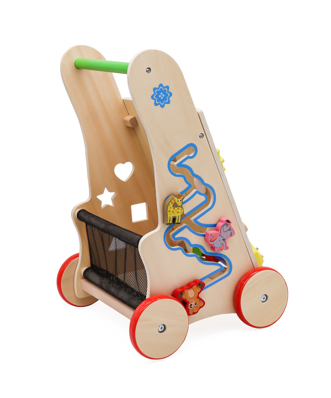 Antemergator din lemn pentru copii cu jocuri educative, 51x32x31 cm, multicolor