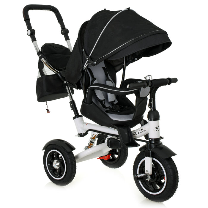 Tricicleta 3in1 105x52x94 cm, sezut rotativ 360°, roti fara aer, copertina reglabila, negru - BazarOltenia