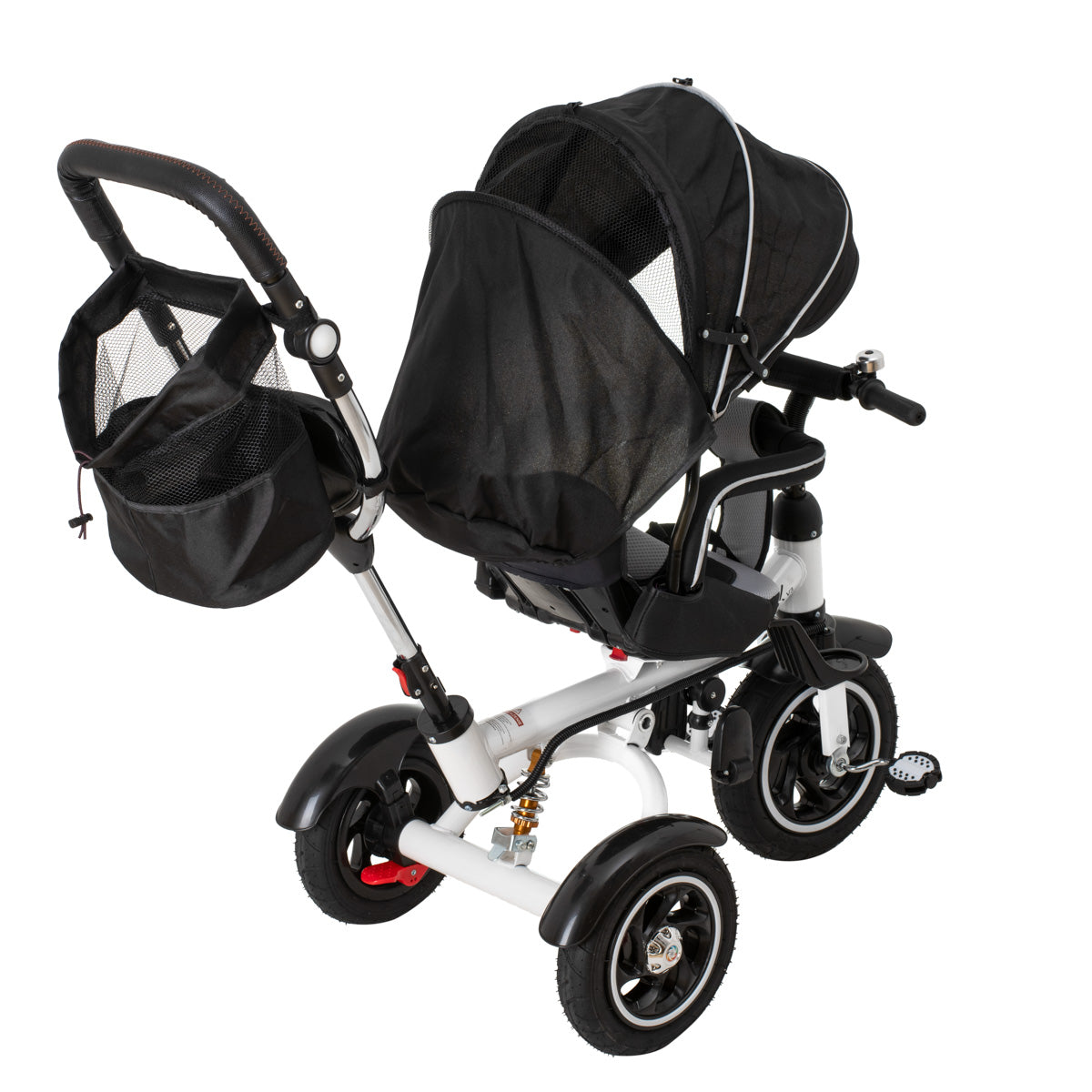 Tricicleta 3in1 105x52x94 cm, sezut rotativ 360°, roti fara aer, copertina reglabila, negru