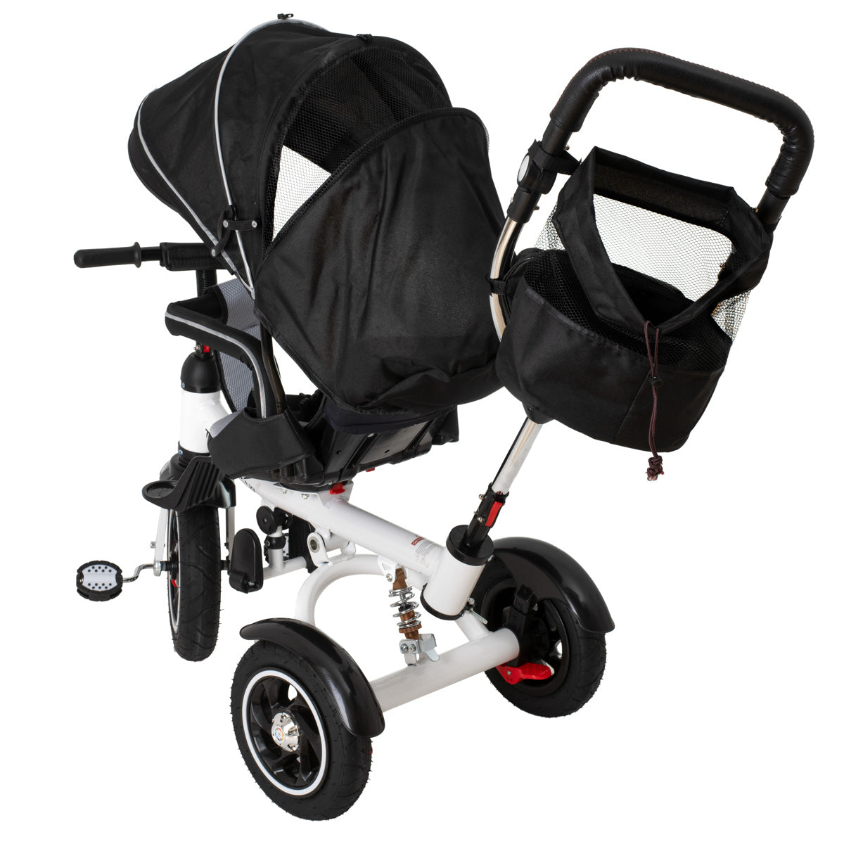 Tricicleta 3in1 105x52x94 cm, sezut rotativ 360°, roti fara aer, copertina reglabila, negru