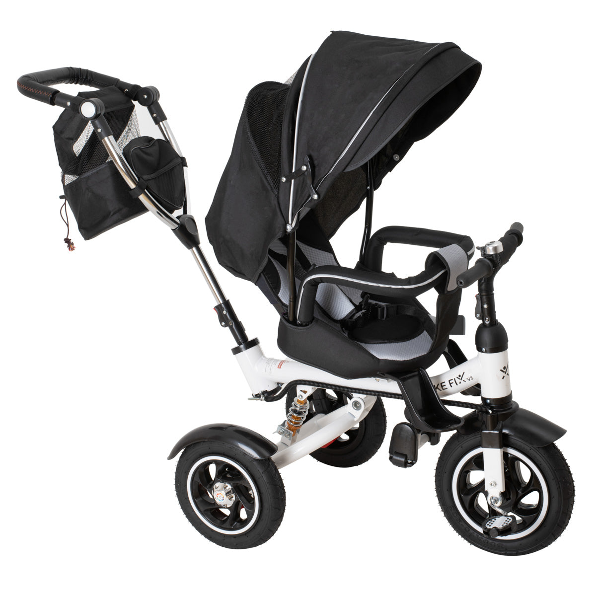 Tricicleta 3in1 105x52x94 cm, sezut rotativ 360°, roti fara aer, copertina reglabila, negru