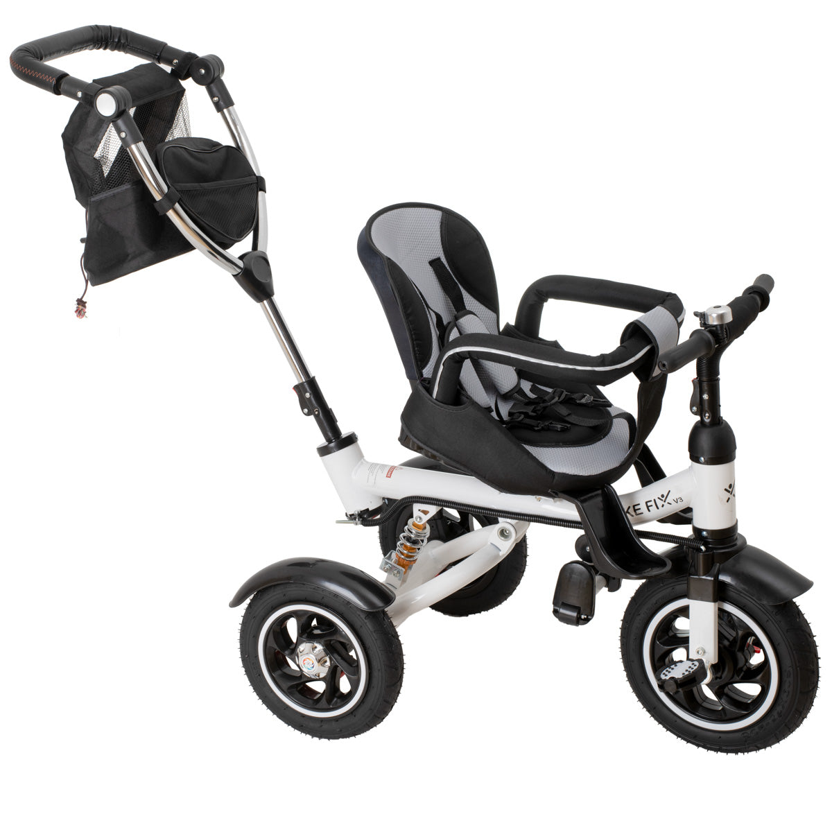 Tricicleta 3in1 105x52x94 cm, sezut rotativ 360°, roti fara aer, copertina reglabila, negru