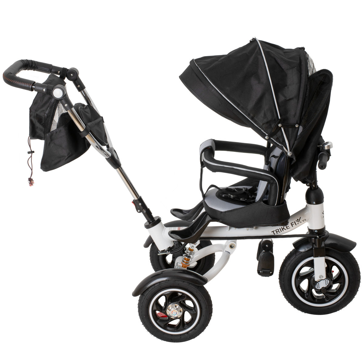 Tricicleta 3in1 105x52x94 cm, sezut rotativ 360°, roti fara aer, copertina reglabila, negru