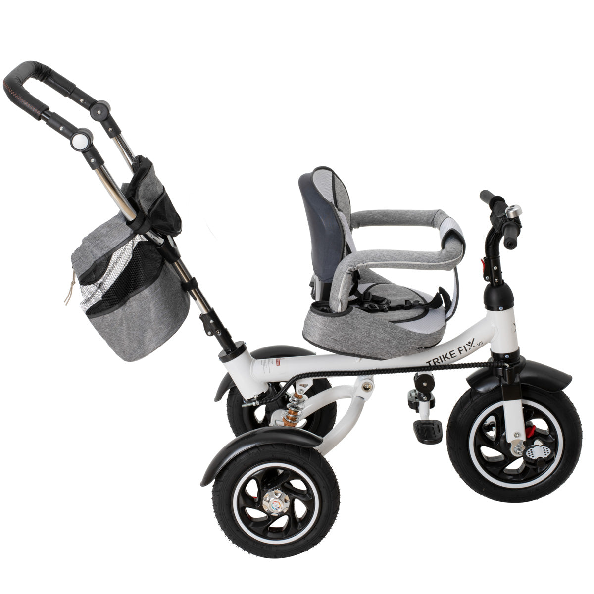 Tricicleta 3in1 105x52x94 cm, sezut rotativ 360°, roti fara aer, copertina reglabila, gri