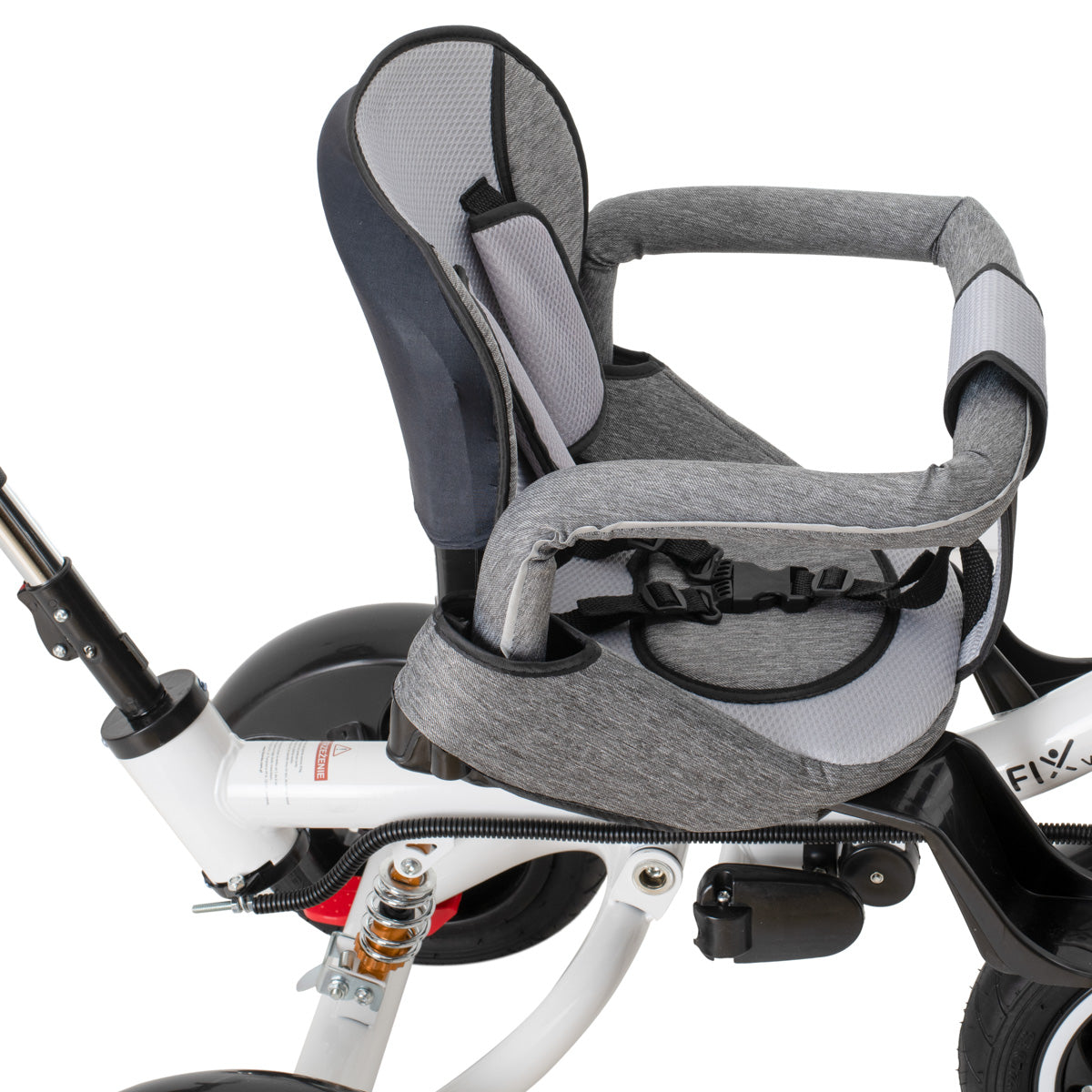 Tricicleta 3in1 105x52x94 cm, sezut rotativ 360°, roti fara aer, copertina reglabila, gri