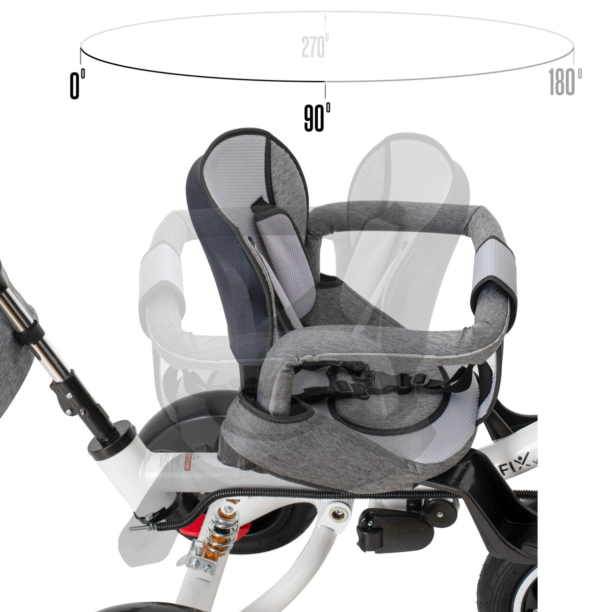Tricicleta 3in1 105x52x94 cm, sezut rotativ 360°, roti fara aer, copertina reglabila, gri