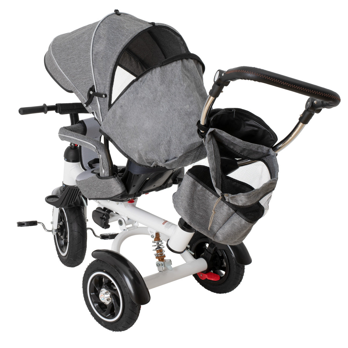 Tricicleta 3in1 105x52x94 cm, sezut rotativ 360°, roti fara aer, copertina reglabila, gri