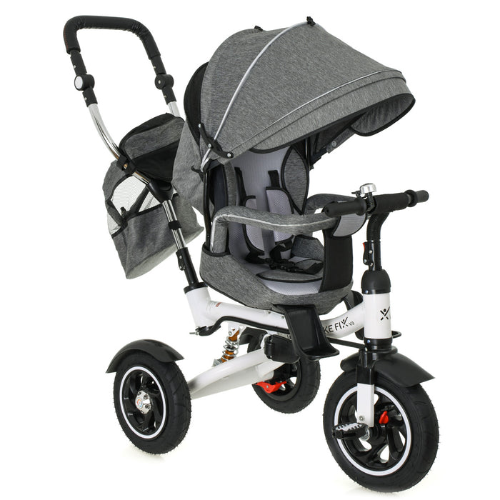 Tricicleta 3in1 105x52x94 cm, sezut rotativ 360°, roti fara aer, copertina reglabila, gri - BazarOltenia