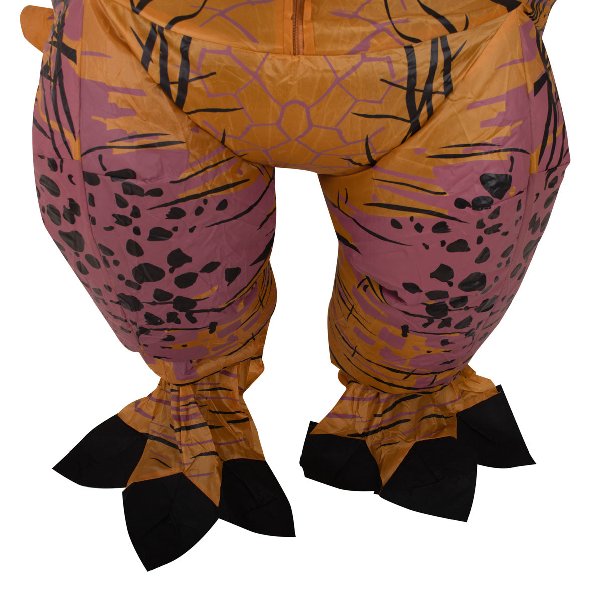 Costum dinozaur T-Rex gonflabil, cu ventilator si fermoar frontal, marime universala 150–190 cm, maro