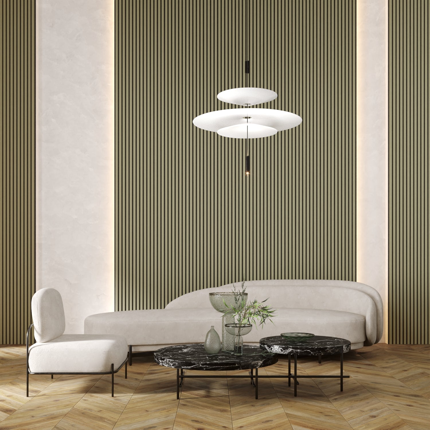 Riflaj MDF decorativ LDA PREMIUM de tip Panou Acustic, Verde Masliniu, 260x40 cm