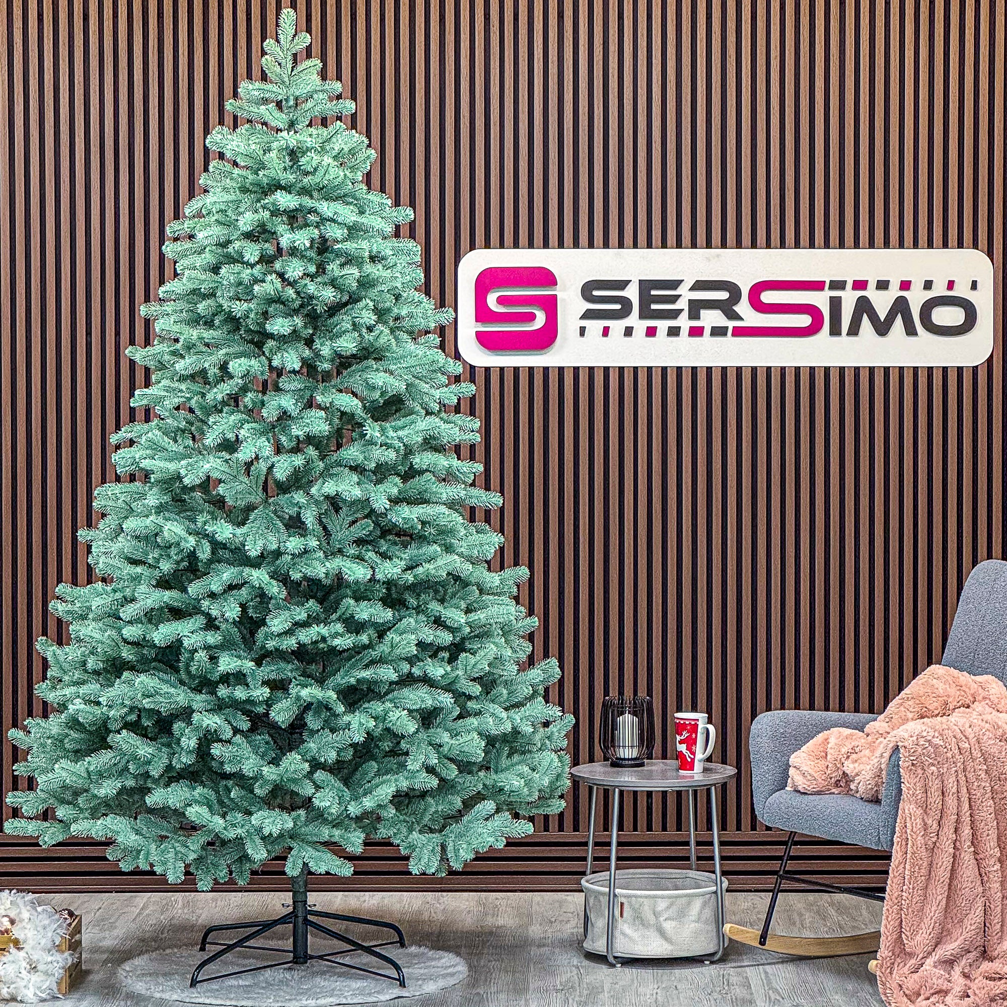 Brad artificial Christmas Deluxe by Sersimo, Kovalivska argintiu, 3D, 250 cm