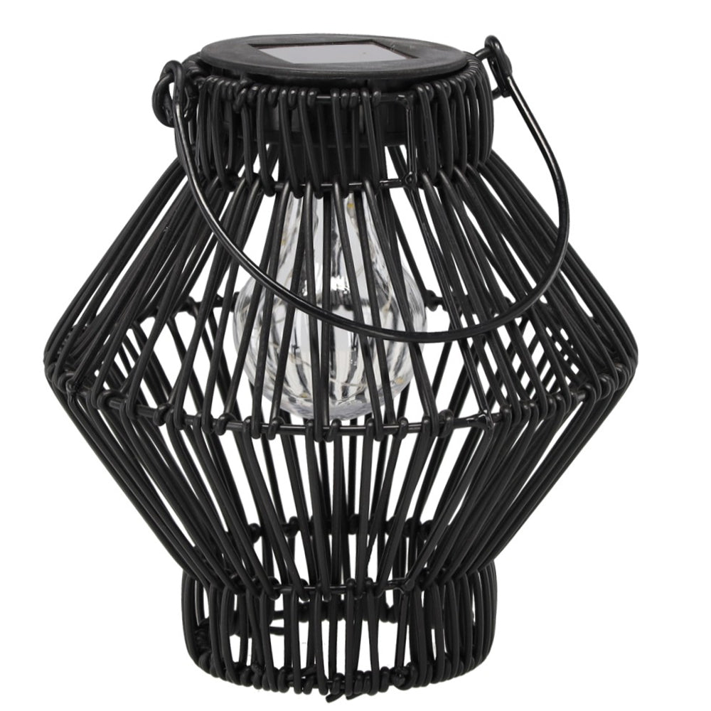 Lampion solar metalic 19 cm, iluminare ambientala LED, design decorativ pentru gradina, terasa sau balcon, negru