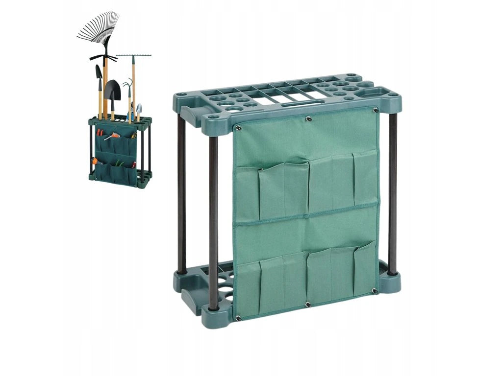 Organizator suport compact pentru unelte de gradina, cu buzunare, cadru metalic, 58x31x60 cm