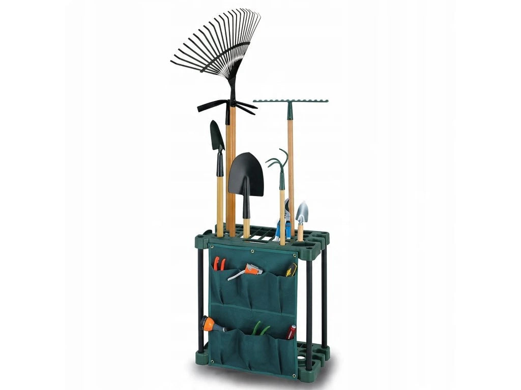 Organizator suport compact pentru unelte de gradina, cu buzunare, cadru metalic, 58x31x60 cm