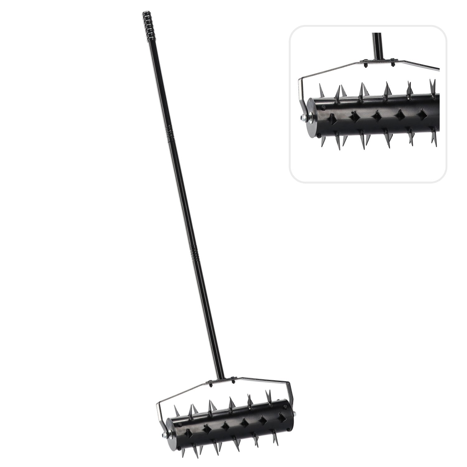 Aerator manual gazon cu roti si tepi pentru afanarea solului, constructie metalica, inaltime 148 cm, latime lucru 40 cm